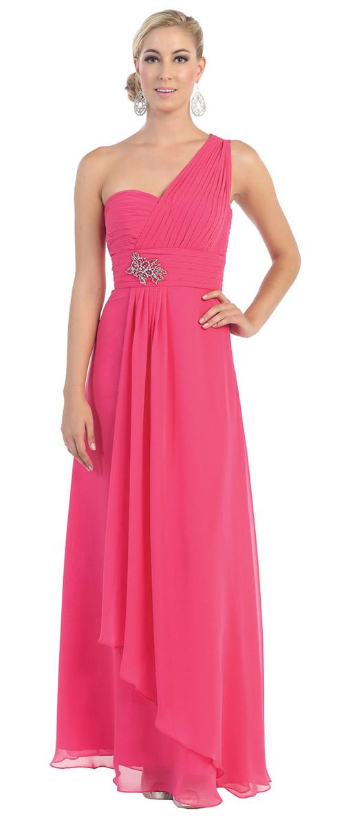 May Queen - Tuck-sculpted One Shoulder Chiffon Long Dress Mq955