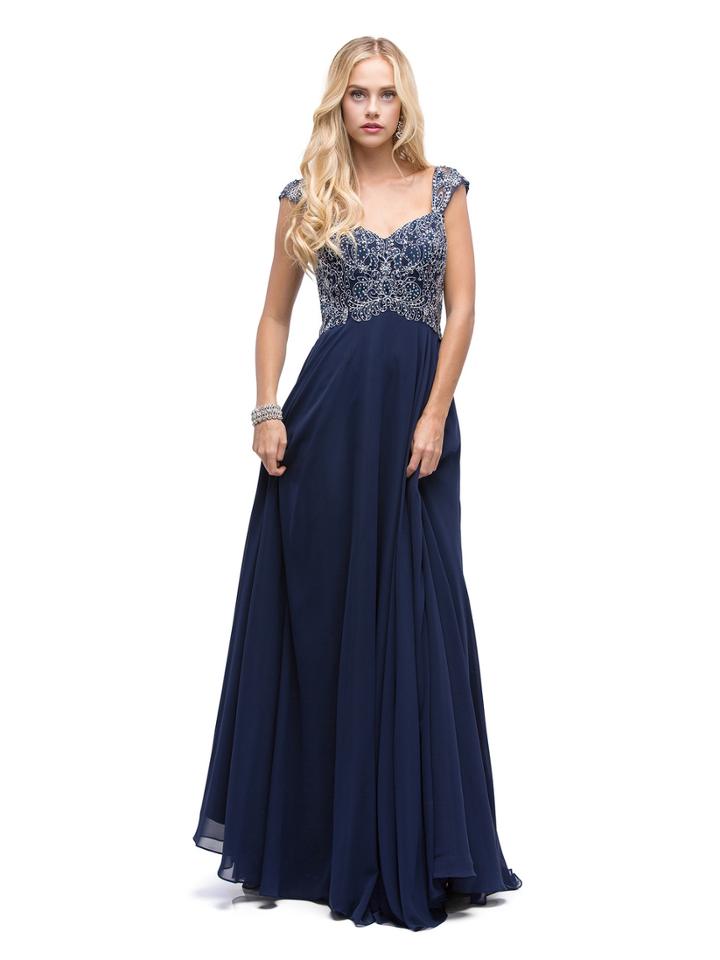 Dancing Queen - Cap Sleeve Embellished Lace Long Dress 9899