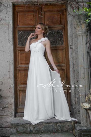 Milano Formals - Aa221 Rosette One Shoulder Strap Ruched Dress