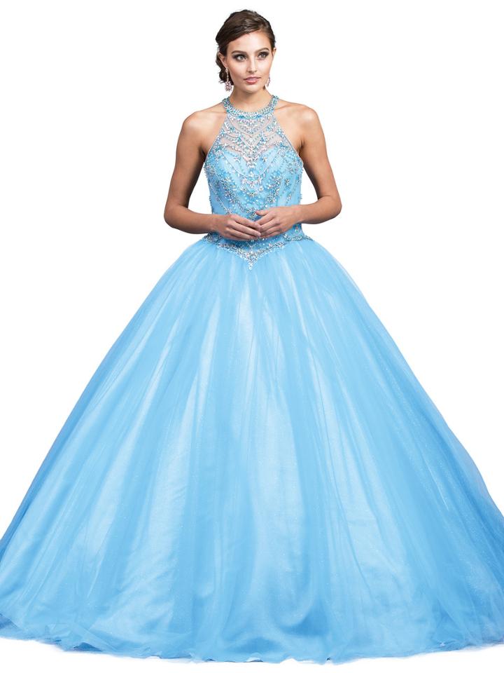 Dancing Queen - Embellished Illusion Halter Ballgown