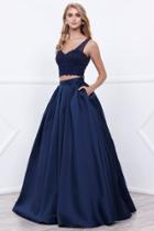 Sleeveless Two-piece Embroidered And Beaded V-neck Long A-line Dress