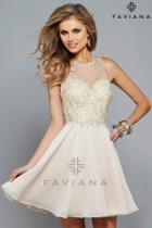 Faviana - S7668 Short Chiffon Prom Dress With Embroidered Lace Bodice