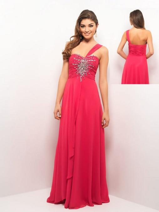 Blush - X057 One Shoulder Strap Evening Gown