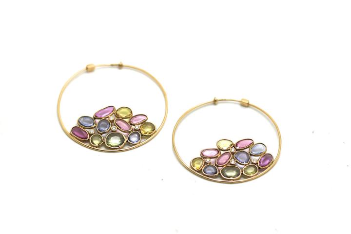 Tresor Collection - Multicolor Spinel Mosaico Hoop Earrings In 18k Yellow Gold
