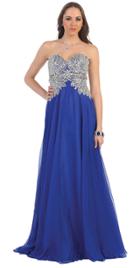 Long Laced And Jeweled Strapless A-line Dress