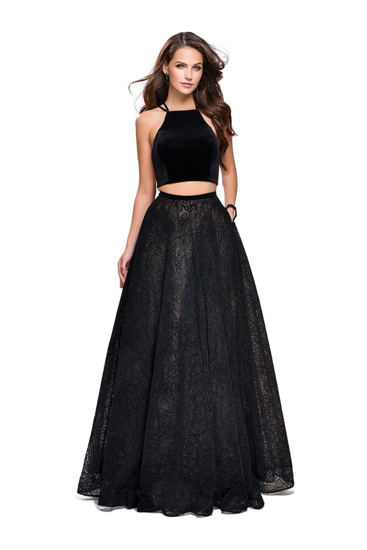La Femme - 25592 Velvet Halter Strappy Two Piece Ballgown