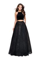 La Femme - 25592 Velvet Halter Strappy Two Piece Ballgown