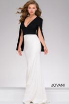 Jovani - Slit Sleeves V-neck Sheath Dress 49644
