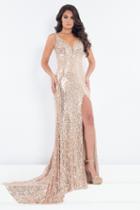 Rachel Allan Prima Donna - 5001 Sequined Sleeveless Metallic Gown