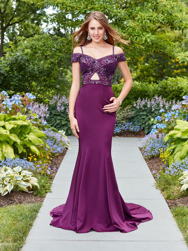 Clarisse - 3543 Bedazzled V-neck Trumpet Dress