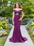 Clarisse - 3543 Bedazzled V-neck Trumpet Dress
