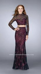 La Femme - Highly Ornate Lace Sheath Long Evening Gown 23985
