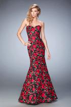 La Femme - 22507 Vivid Floral Print Strapless Evening Gown