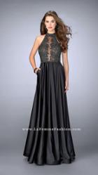 La Femme - Delicate Rose Lace Applique Long Evening Gown 24169