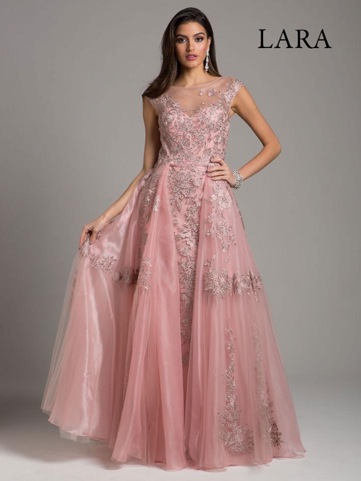 Lara Dresses - 29946 Embellished Cap Sleeve Illusion Bateau Ballgown
