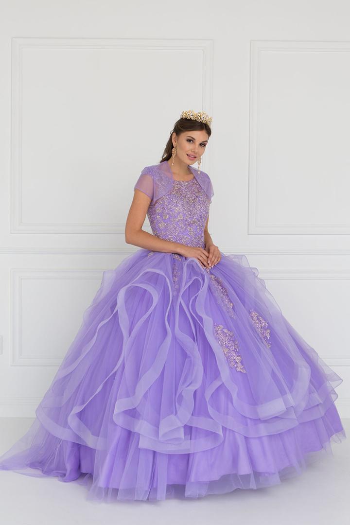 Elizabeth K - Gl1557 Embroidered Illusion Bateau Ballgown With Bolero