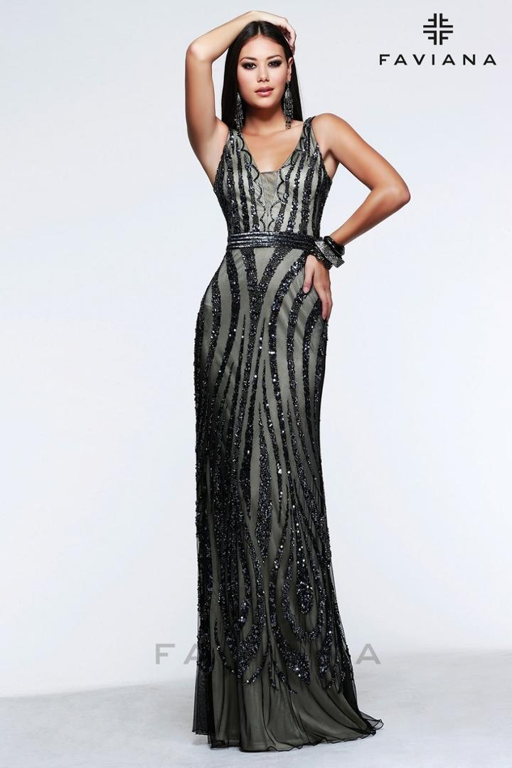 Faviana - Flashy Full Beaded Tulle Evening Gown S7612