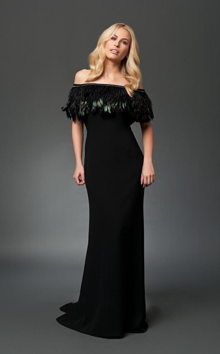 Daymor Couture - Feathered Off Shoulder Column Gown 119