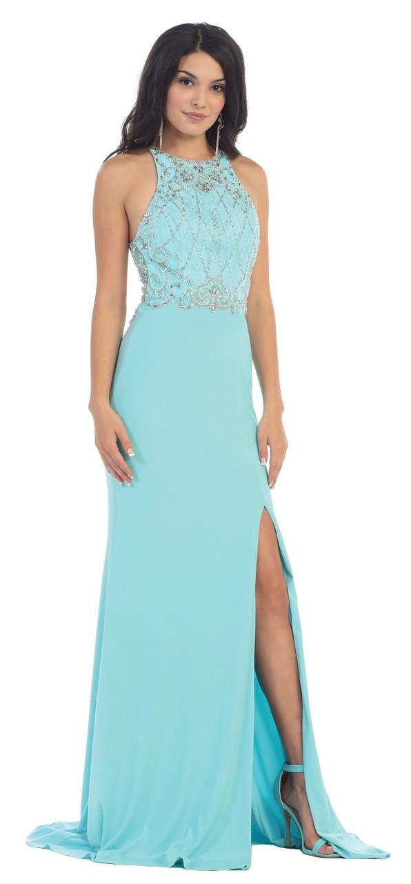 May Queen - Elegant Beaded Halter Neck Dress Rq7376