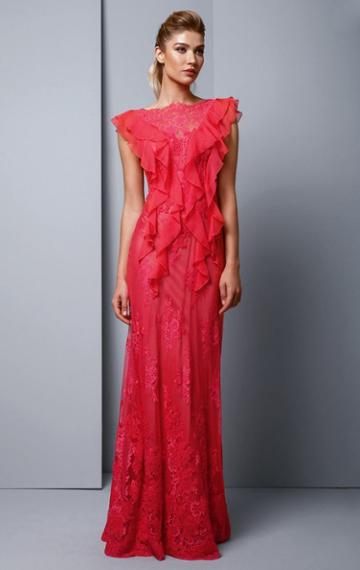 Beside Couture By Gemy - Bc1324 Ruffled Lace Bateau Evening Dress