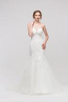 Eureka Fashion Bridal - Strapless Jeweled Lace Trumpet Wedding Gown
