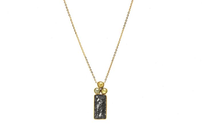 Tresor Collection - 18k Yellow Gold Necklace With Black Rutile And Champagne Diamond