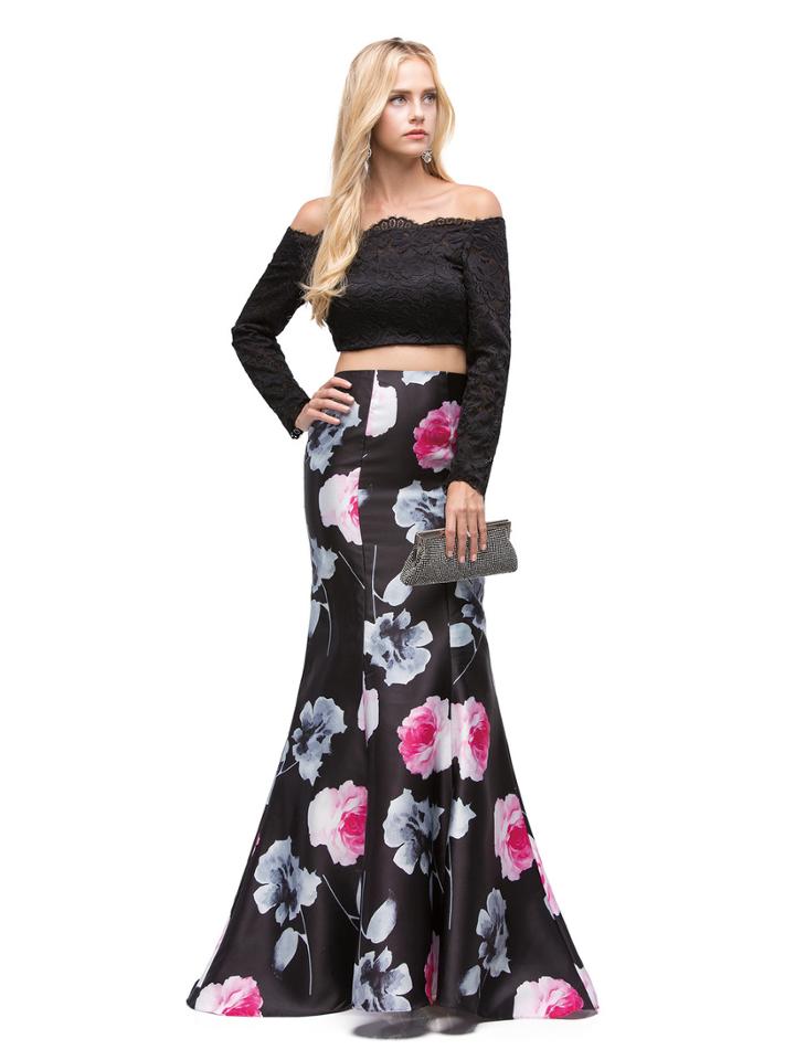 Two-piece Off Shoulder With Sleeves Print Dress