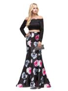 Two-piece Off Shoulder With Sleeves Print Dress