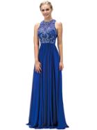 Dancing Queen - Crystal Ornate Illusion Gown In Royal Blue 9327