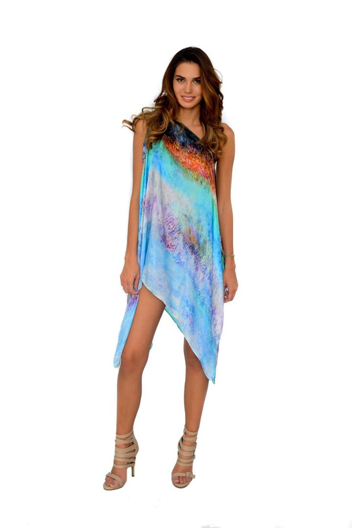 Del Mar Swimwear - Ella Assymetric Caftan In Blue