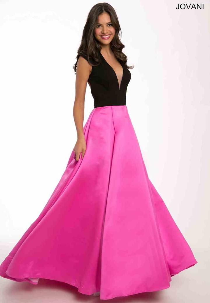 Jovani - Illusion Plunging V -neck Open Back A Line Long Dress 23945