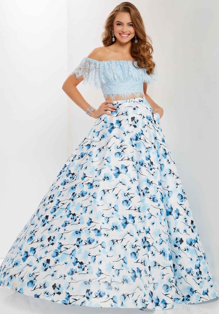 Studio 17 - 12697 Off-shoulder Two-piece Floral Ballgown