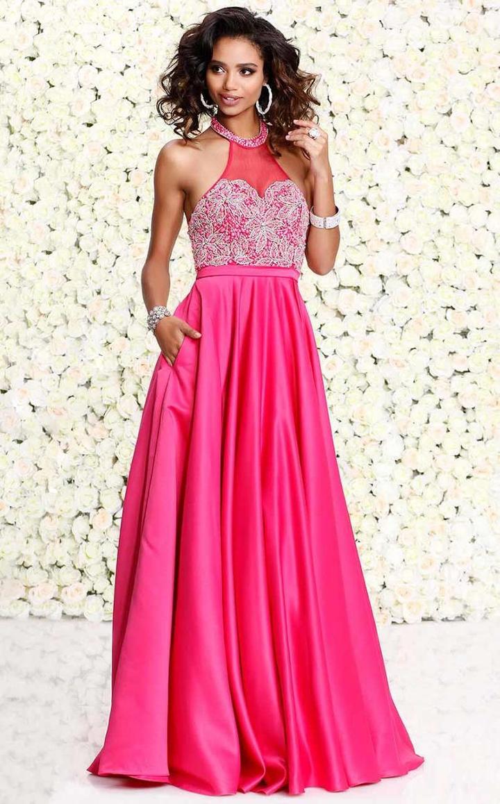 Shail K - Chic Halter Illusion A-line Matte Satin Prom Dress 4070