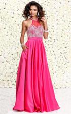 Shail K - Chic Halter Illusion A-line Matte Satin Prom Dress 4070