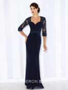 Cameron Blake - Illusion Queen Anne Gown In Navy 116672