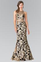 Elizabeth K - Mock Two-piece With Golden Applique Gown Gl2272
