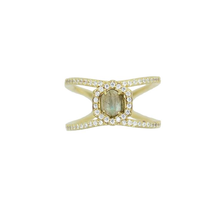 Rachael Ryen - Hexagon Pave Ring - Labradorite