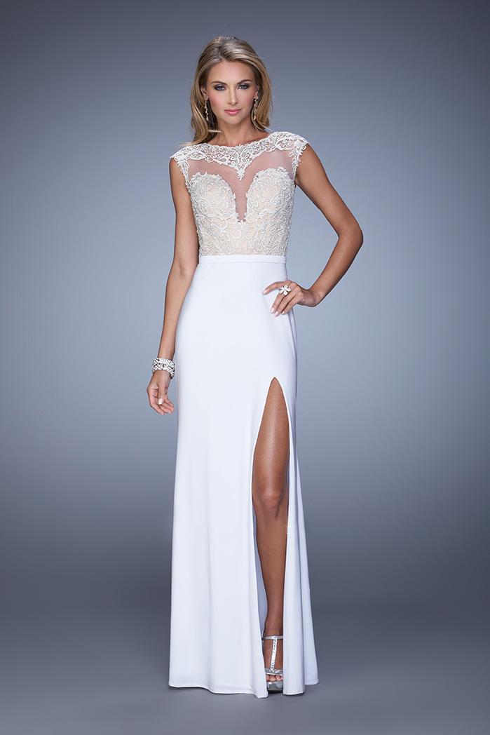 La Femme - 21065 Cap Sleeve Illusion Lace Gown