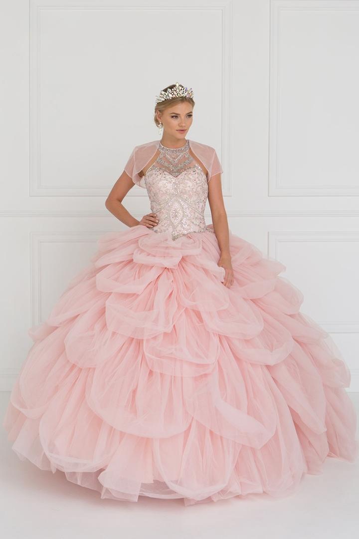 Elizabeth K - Gl2430 Illusion High Halter Cascading Petal Tulle Ballgown