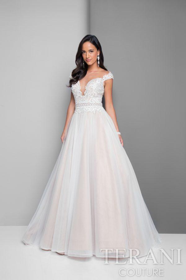 Terani Prom - Lace Accented Illusion Bodice Tulle Ballgown 1711p2864