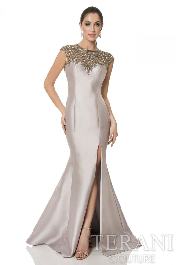 Terani Evening - Elegant Beaded Sleeveless Illusion Neck Polyester Trumpet Gown 1611m0625b