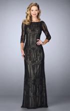 La Femme - 24855 Quarter Sleeve Sheer Lace Evening Gown