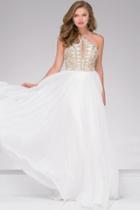 Jovani - Embellished Halter Chiffon Prom Dress 36983