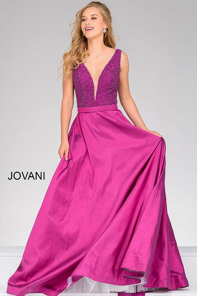 Jovani - V Neck Embellished Floor Length Ballgown 40712