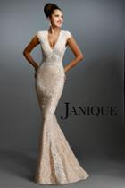 Janique - Elegant Lace Mermaid Gown With Plunging Neckline K6462