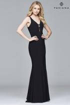 Faviana - 7938 Long Jersey Dress With V-neck And Lace-up Details