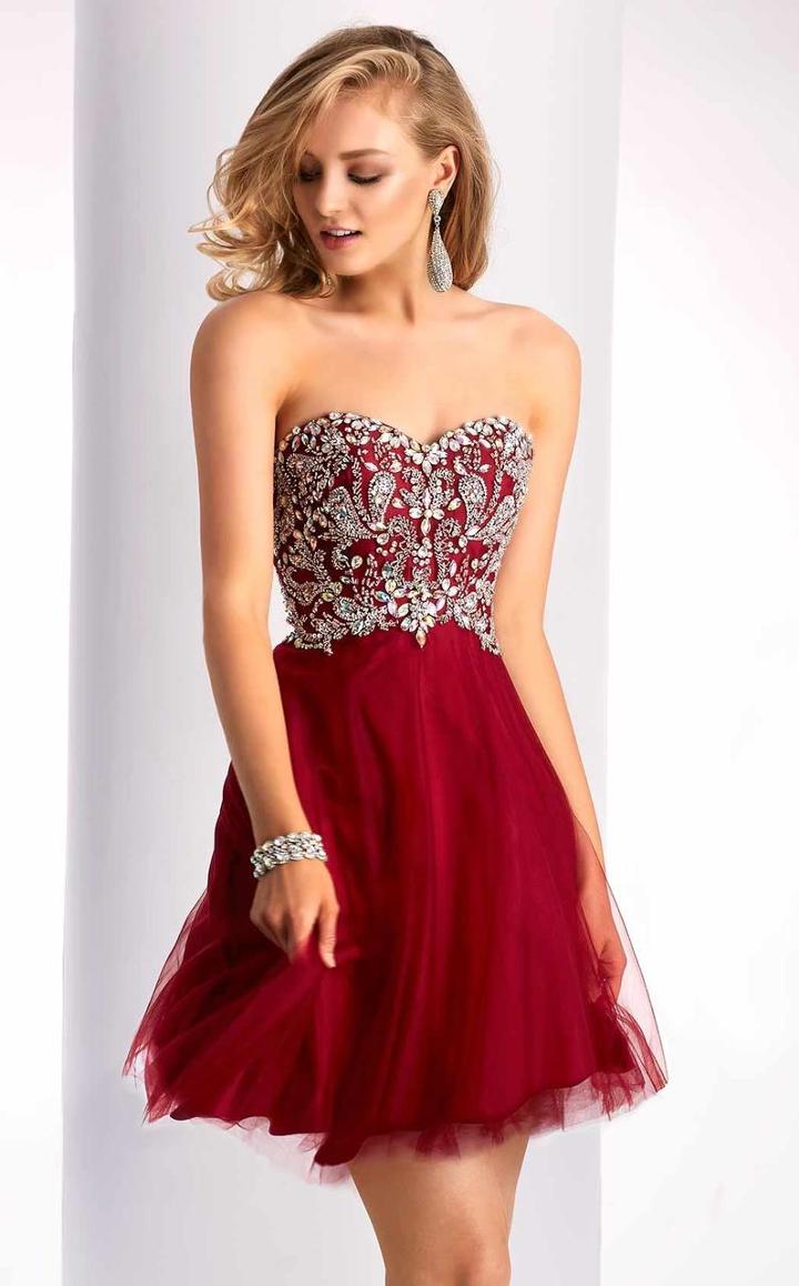 Clarisse - S3012 Strapless Crystal Embellished Cocktail Dress