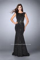 La Femme - Metallic Bead Embellished Long Jersey Evening Dress 23680