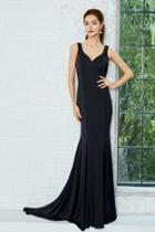 Angela And Alison - 771047 Cowl Back Detail Long Jersey Gown