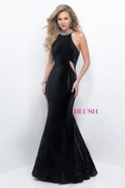Blush - Sequined High Neck Mermaid Gown 11289